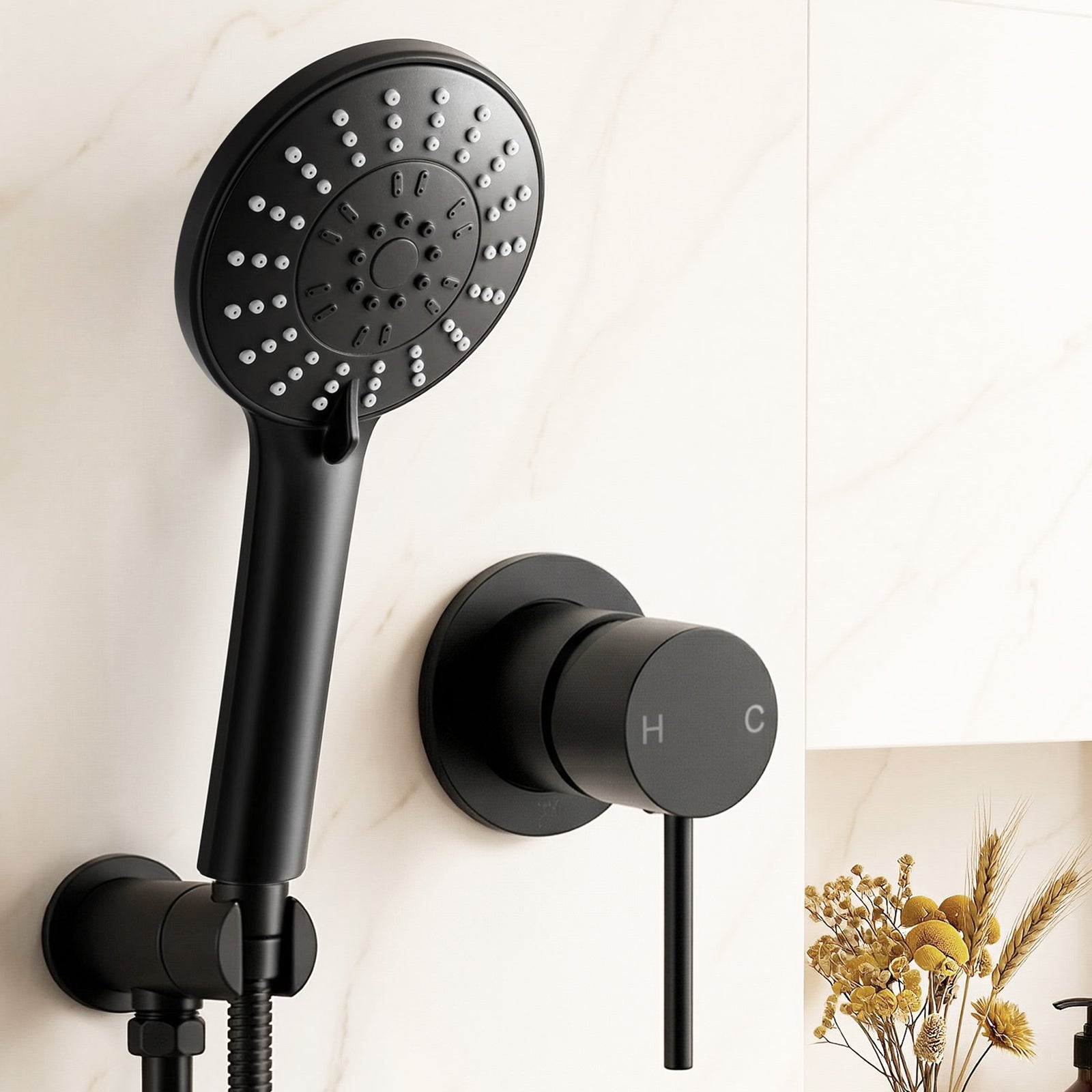 Handheld Shower Head Set | 4.5 Inch Round Spray with Wall Mixer