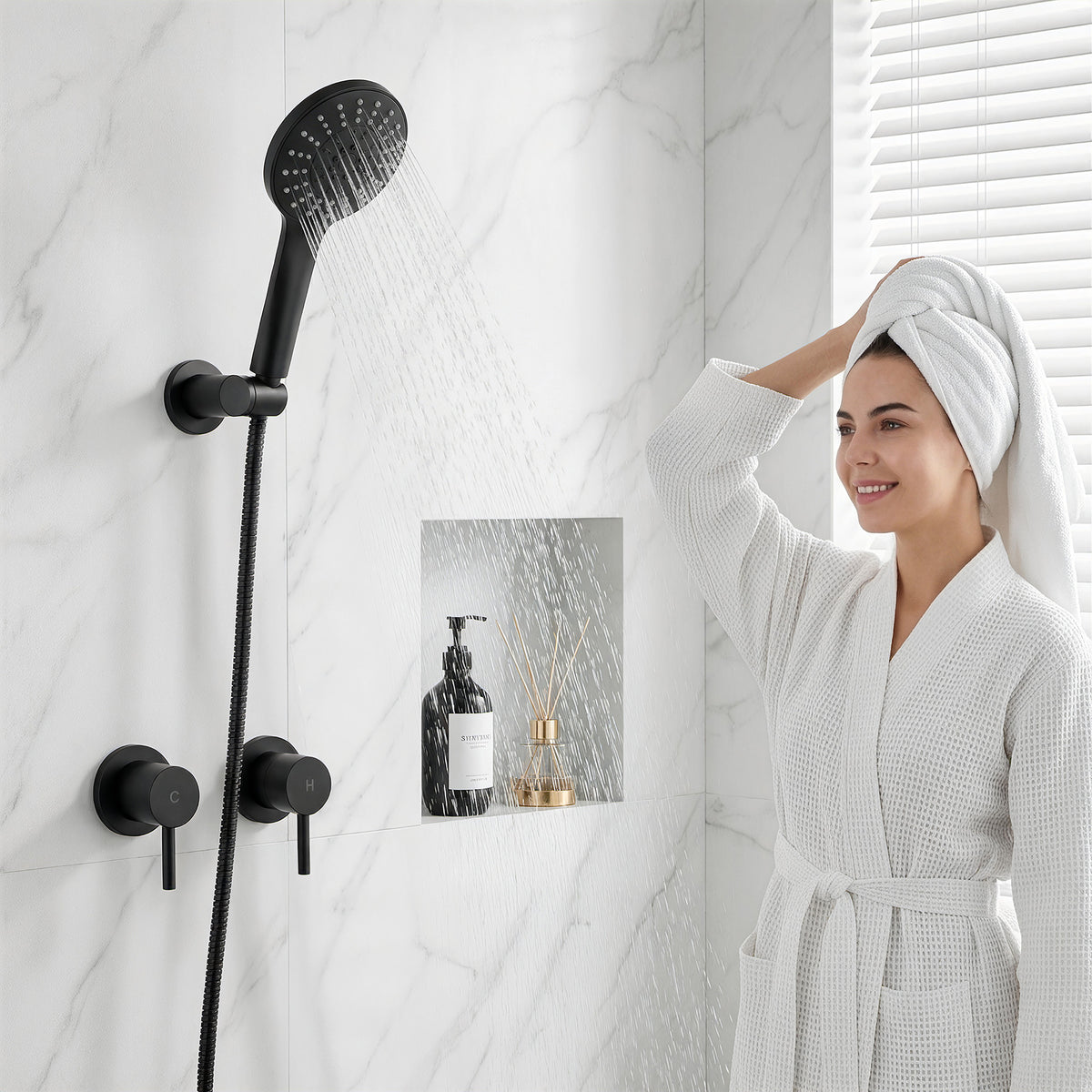 Cefito 4.5" Handheld Shower Head Round with Wall Twin Swivel Bathroom Tap