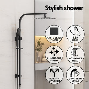 10'' Rain Shower Head Set | Handheld | Square | High Pressure | Black
