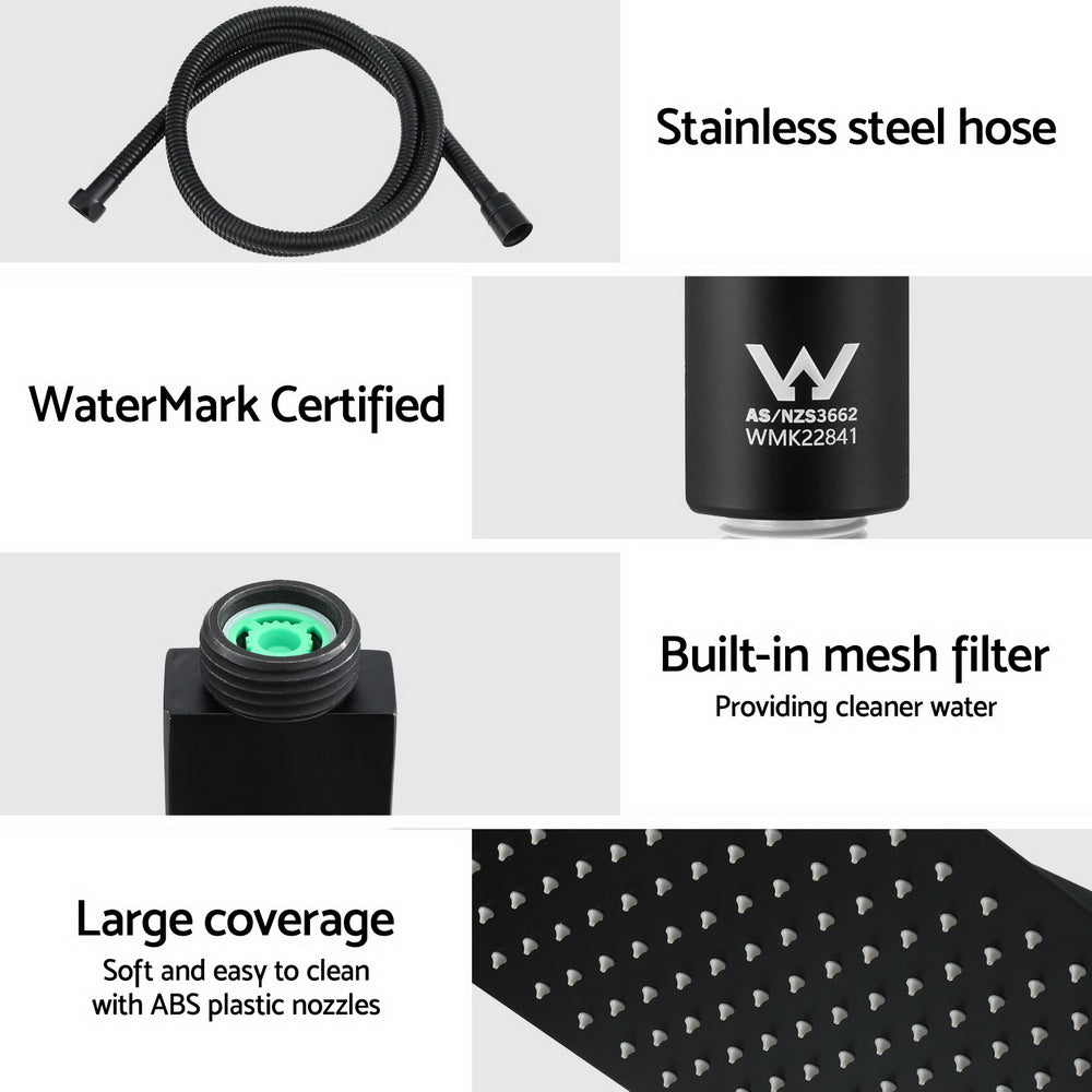 10'' Rain Shower Head Set | Handheld | Square | High Pressure | Black