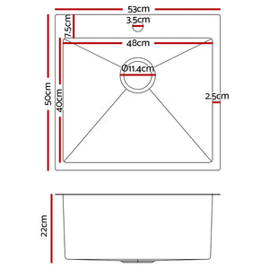 Cefito | Kitchen Sink | 53X50CM | Stainless Steel Basin | Single Bowl | Silver