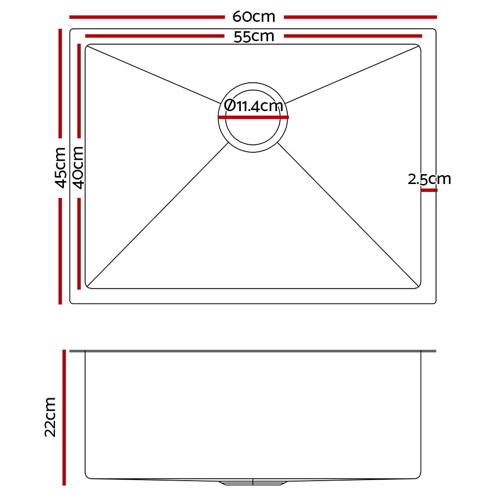 Cefito | Kitchen Sink | 60X45CM | Stainless Steel Basin | Single Bowl | Silver