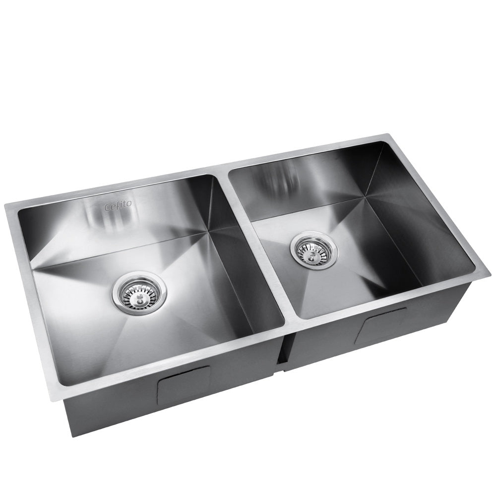 Cefito | Kitchen Sink | 86X44CM | Stainless Steel Basin | Double Bowl | Silver