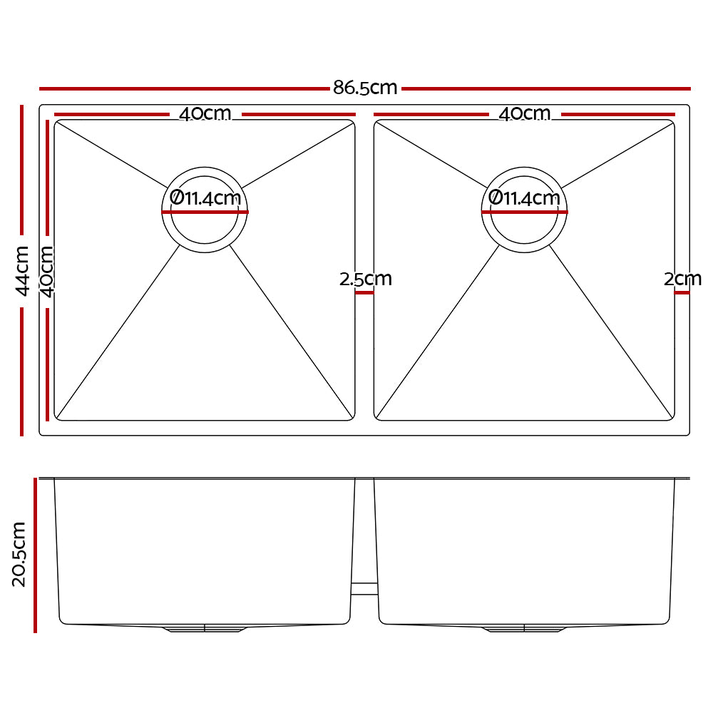 Cefito | Kitchen Sink | 86X44CM | Stainless Steel Basin | Double Bowl | Silver