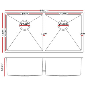 Cefito | Kitchen Sink | 86X44CM | Stainless Steel Basin | Double Bowl | Silver