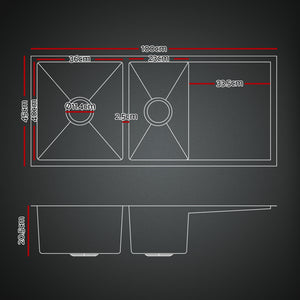 Cefito Stainless Steel Sink 100x45CM With Pull Out Mixer Tap Kitchen Basin Double Bowl Black