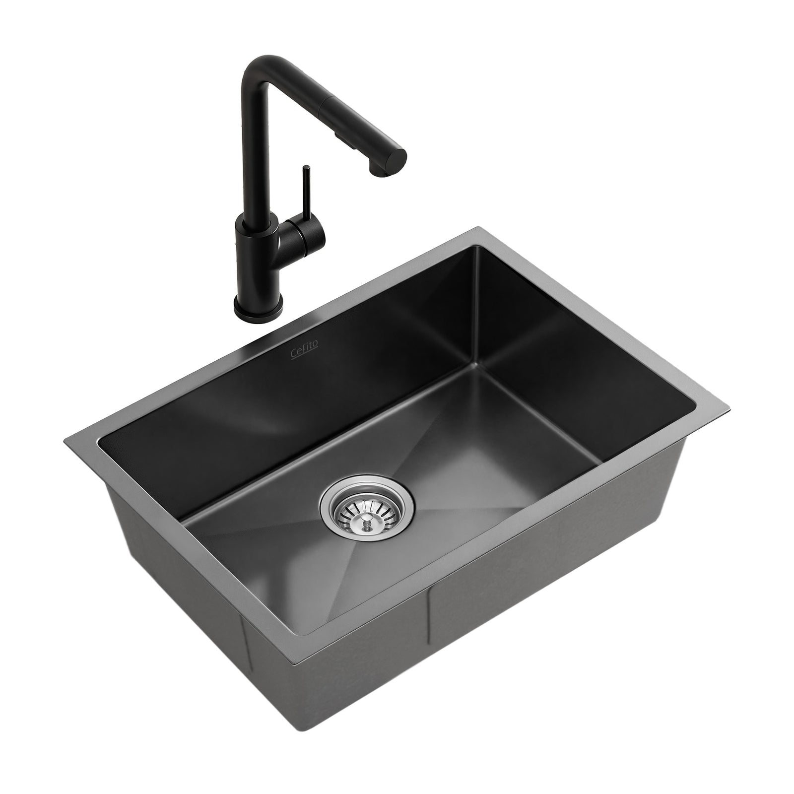 Stainless Steel Kitchen Sink | 30 x 45cm Single Bowl with Pull Out Mixer | Black
