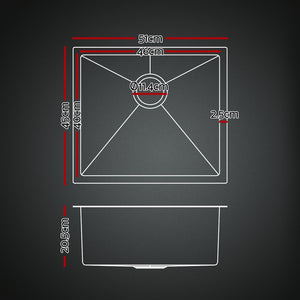 Kitchen Sink | Stainless Steel Single Bowl | 51 x 45 cm with Pull-Out Mixer Tap | Black
