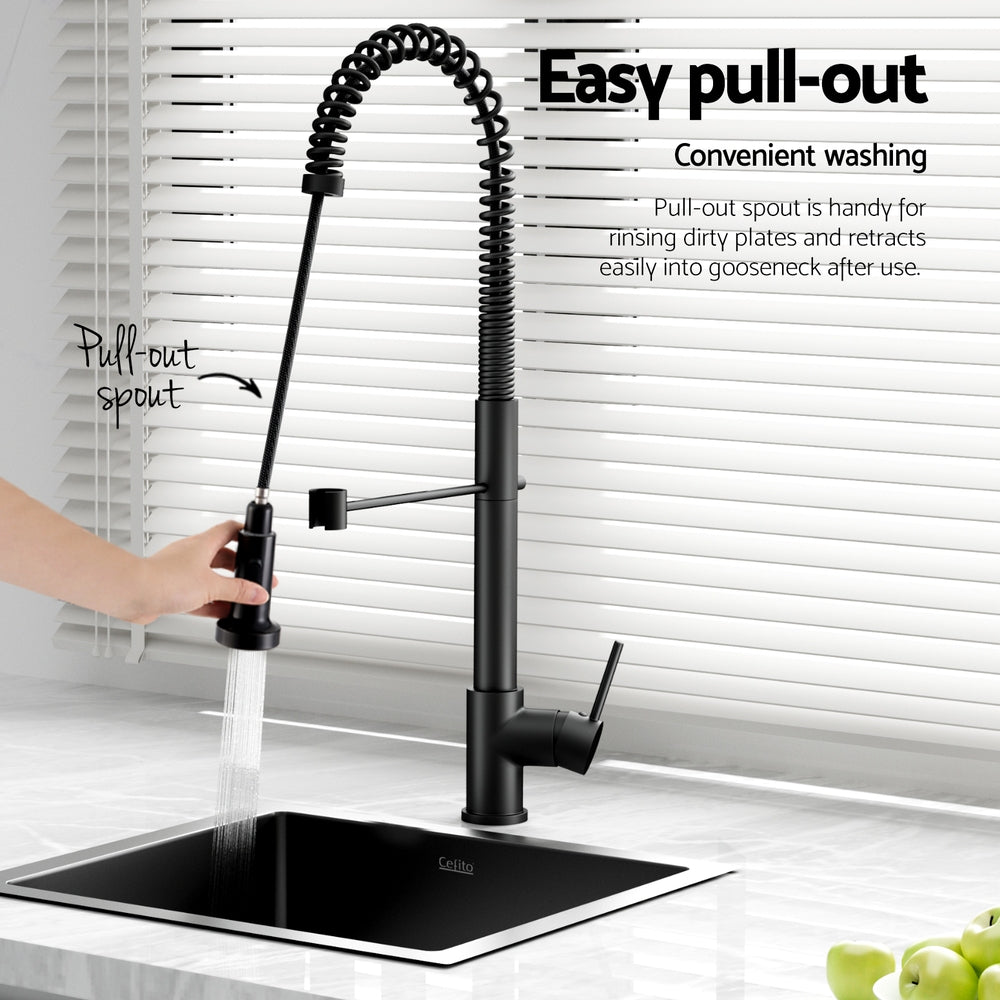 Kitchen Sink | Stainless Steel Single Bowl | 51 x 45 cm with Pull-Out Mixer Tap | Black