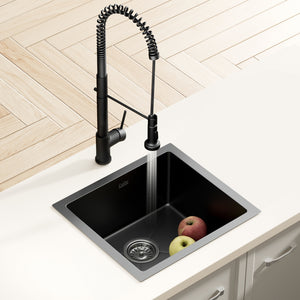 Kitchen Sink | Stainless Steel Single Bowl | 51 x 45 cm with Pull-Out Mixer Tap | Black