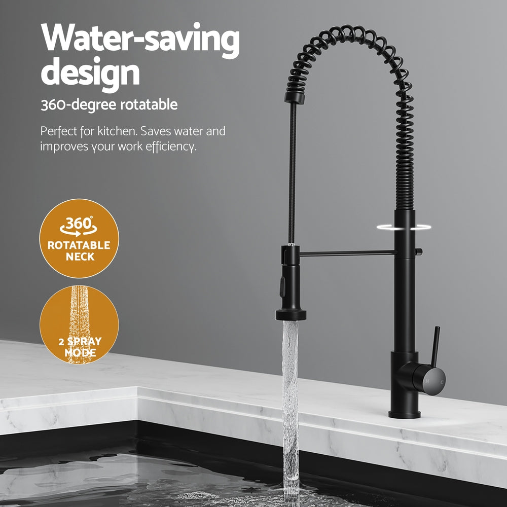 Kitchen Sink | Stainless Steel Single Bowl | 70 x 45 cm with Pull-Out Mixer Tap | Black