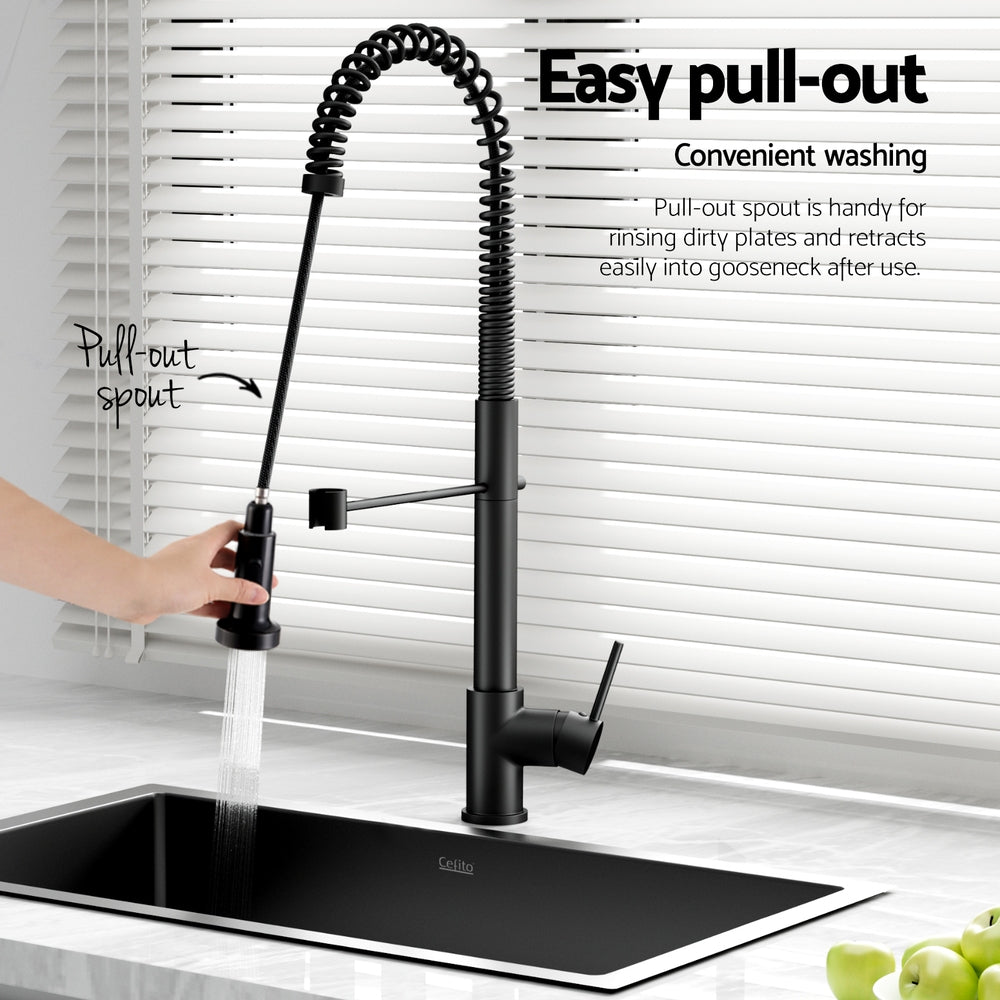 Kitchen Sink | Stainless Steel Single Bowl | 70 x 45 cm with Pull-Out Mixer Tap | Black