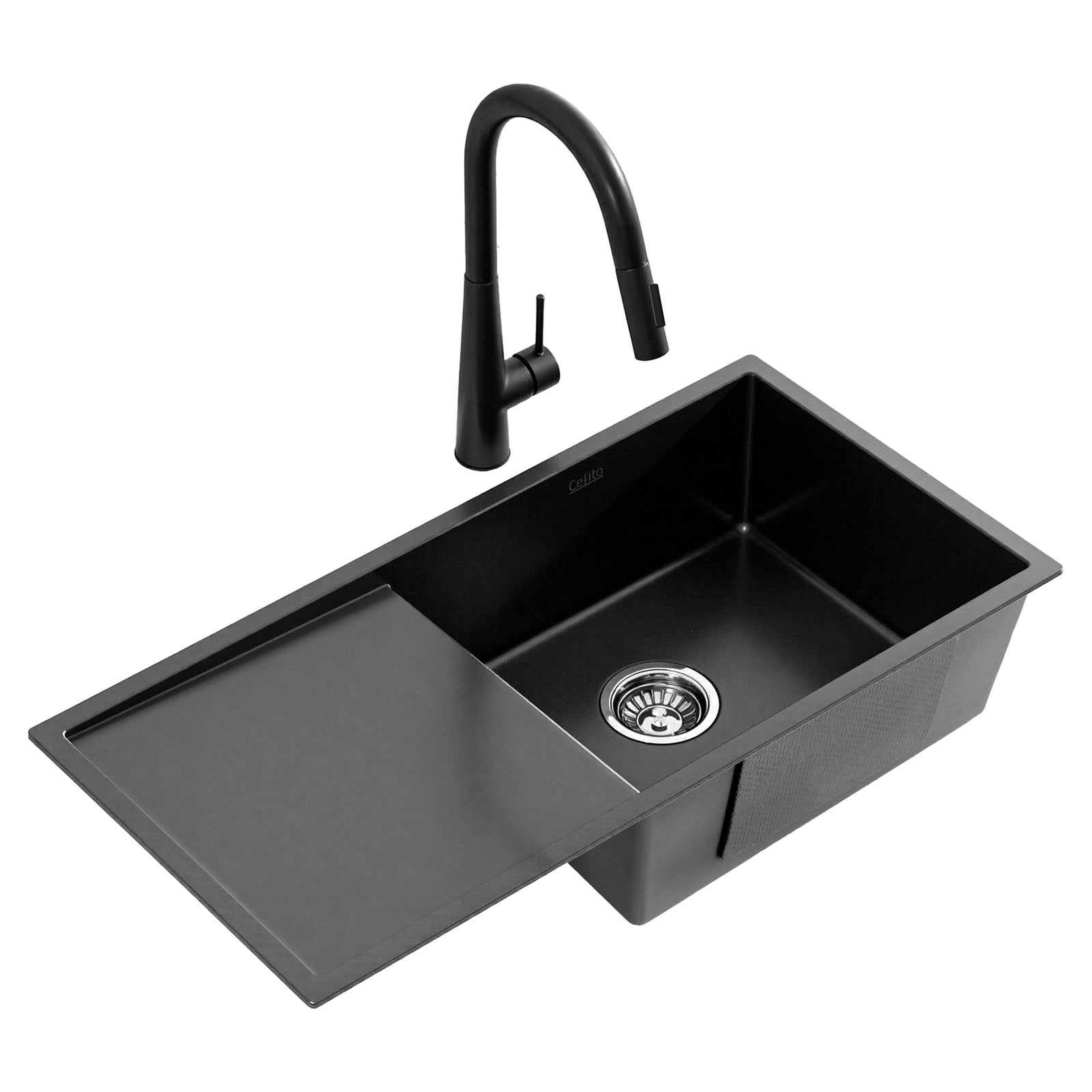 Black Stainless Steel Kitchen Sink | 75 x 45cm Single Bowl with Pull Out Mixer
