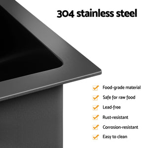 Kitchen Sink | Stainless Steel Double Bowl | 77 x 45 cm with Pull-Out Mixer Tap | Black