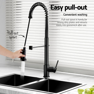 Kitchen Sink | Stainless Steel Double Bowl | 77 x 45 cm with Pull-Out Mixer Tap | Black