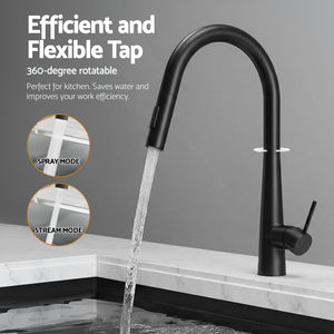 Cefito Stainless Steel Sink 81x45CM With Pull Out Mixer Tap Kitchen Basin Single Bowl Black