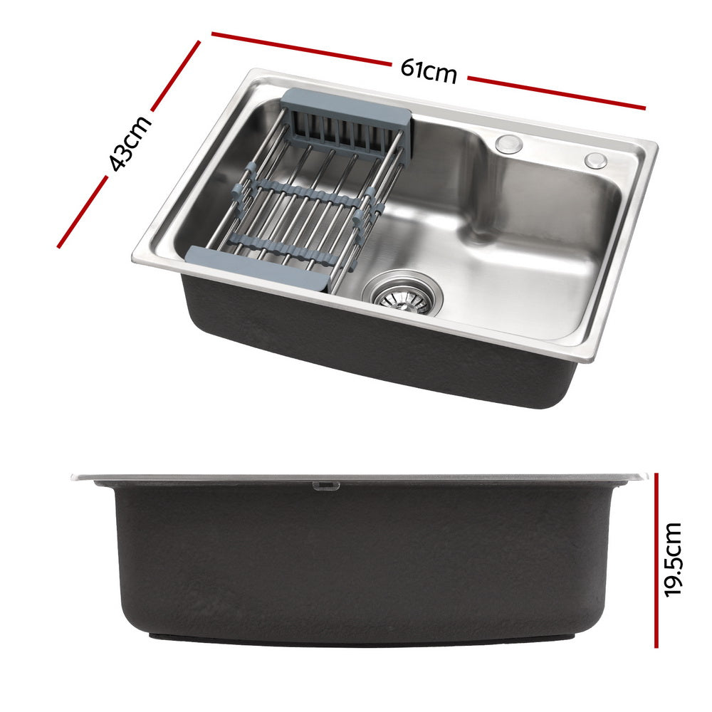 Cefito | Kitchen Sink | 61X43CM | Stainless Steel Basin | Single Bowl | Silver | With Drain Basket