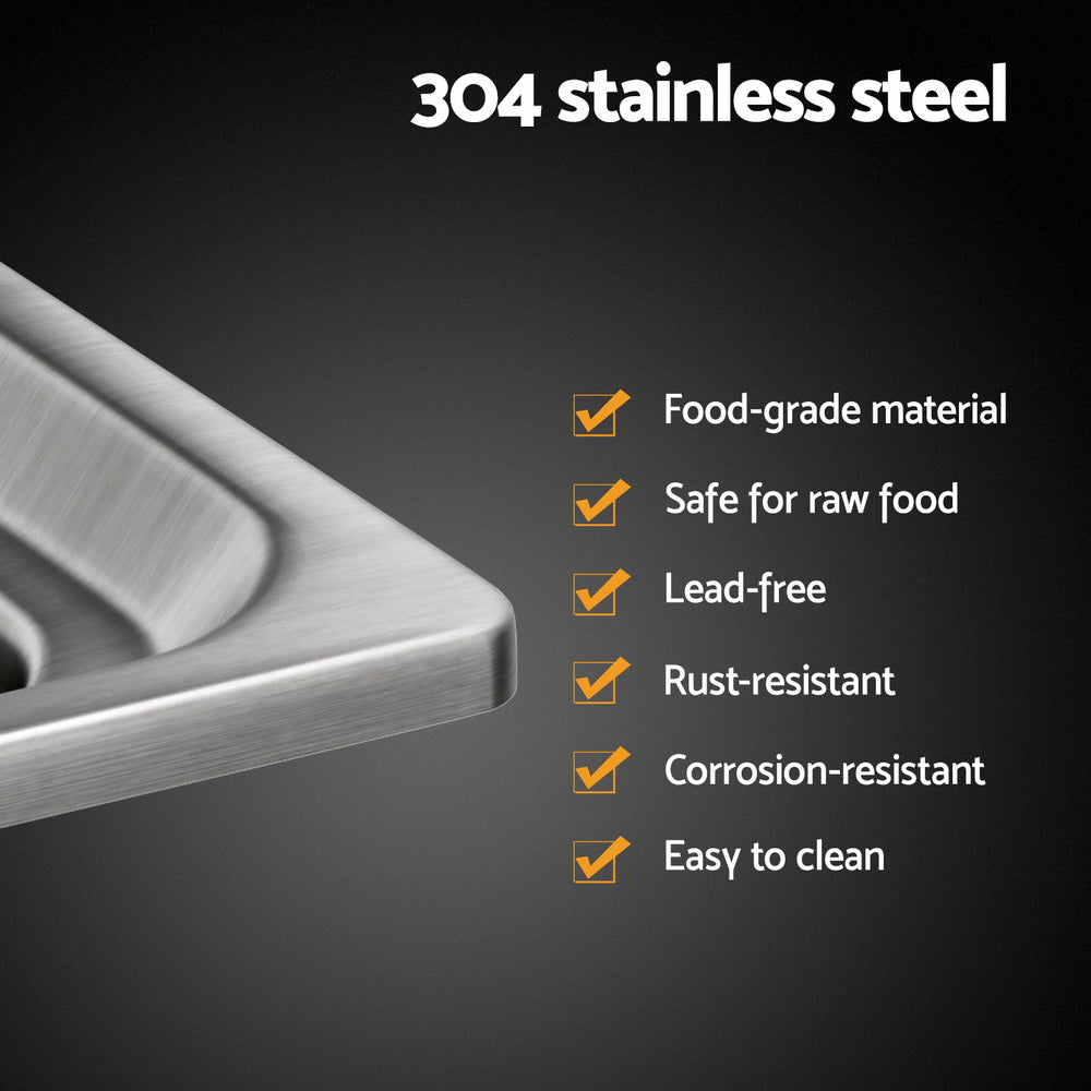Cefito | Kitchen Sink | 61X43CM | Stainless Steel Basin | Single Bowl | Silver | With Drain Basket