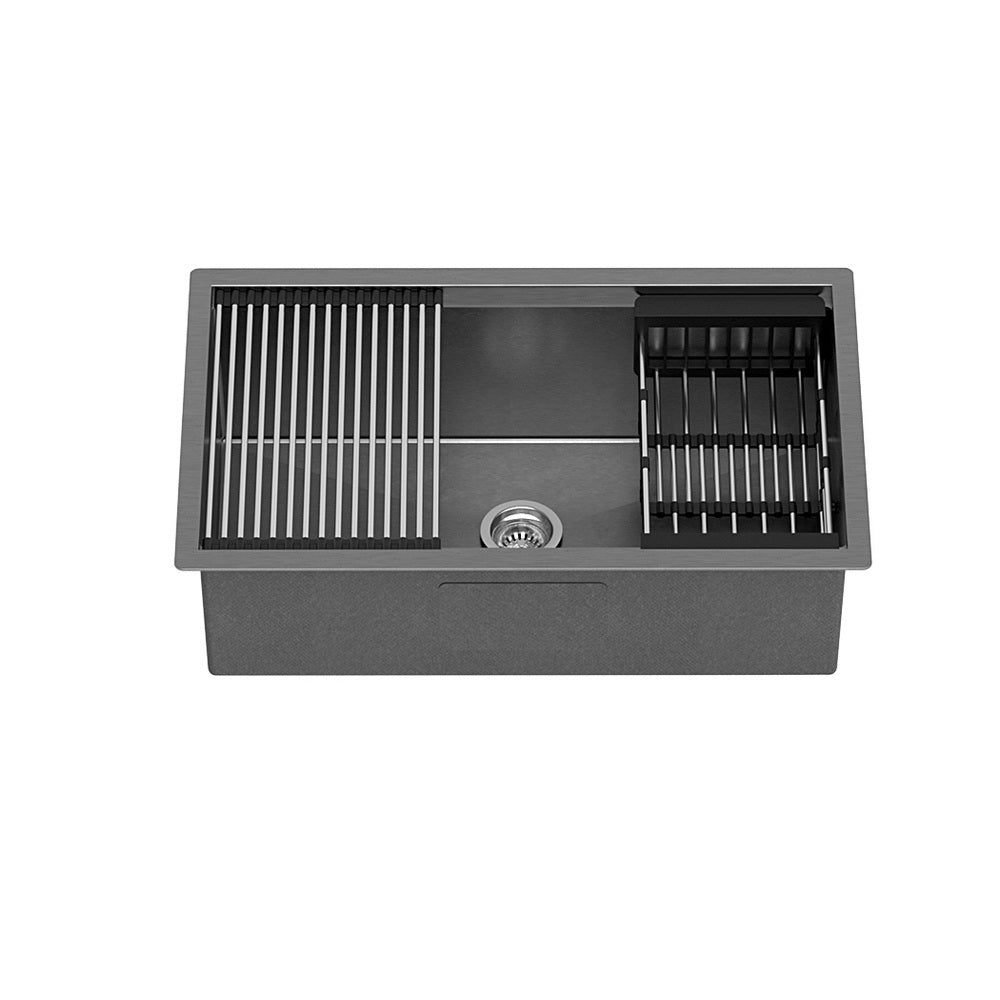 Cefito | Kitchen Sink | 70X45CM | Stainless Steel | Single Bowl | Drain Rack Basket | Black