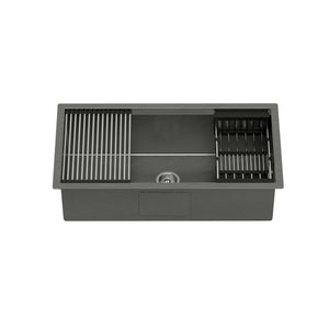 Cefito | Kitchen Sink | 81X45CM | Stainless Steel | Single Bowl | Drain Rack Basket | Black