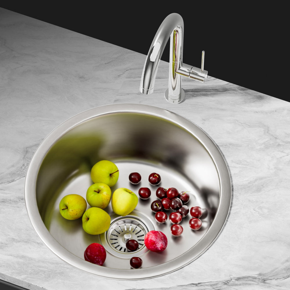 Cefito | Kitchen Sink | 43cm Round | Stainless Steel Basin | Single Bowl | Silver Finish