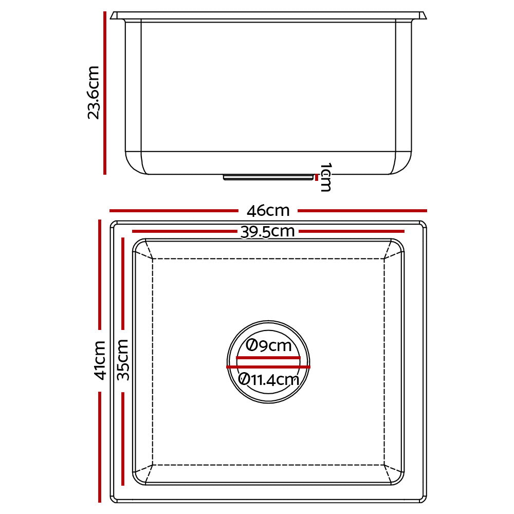 Cefito | Stone Kitchen Sink | 460X410MM | Granite Under/Topmount Basin | Laundry | Black