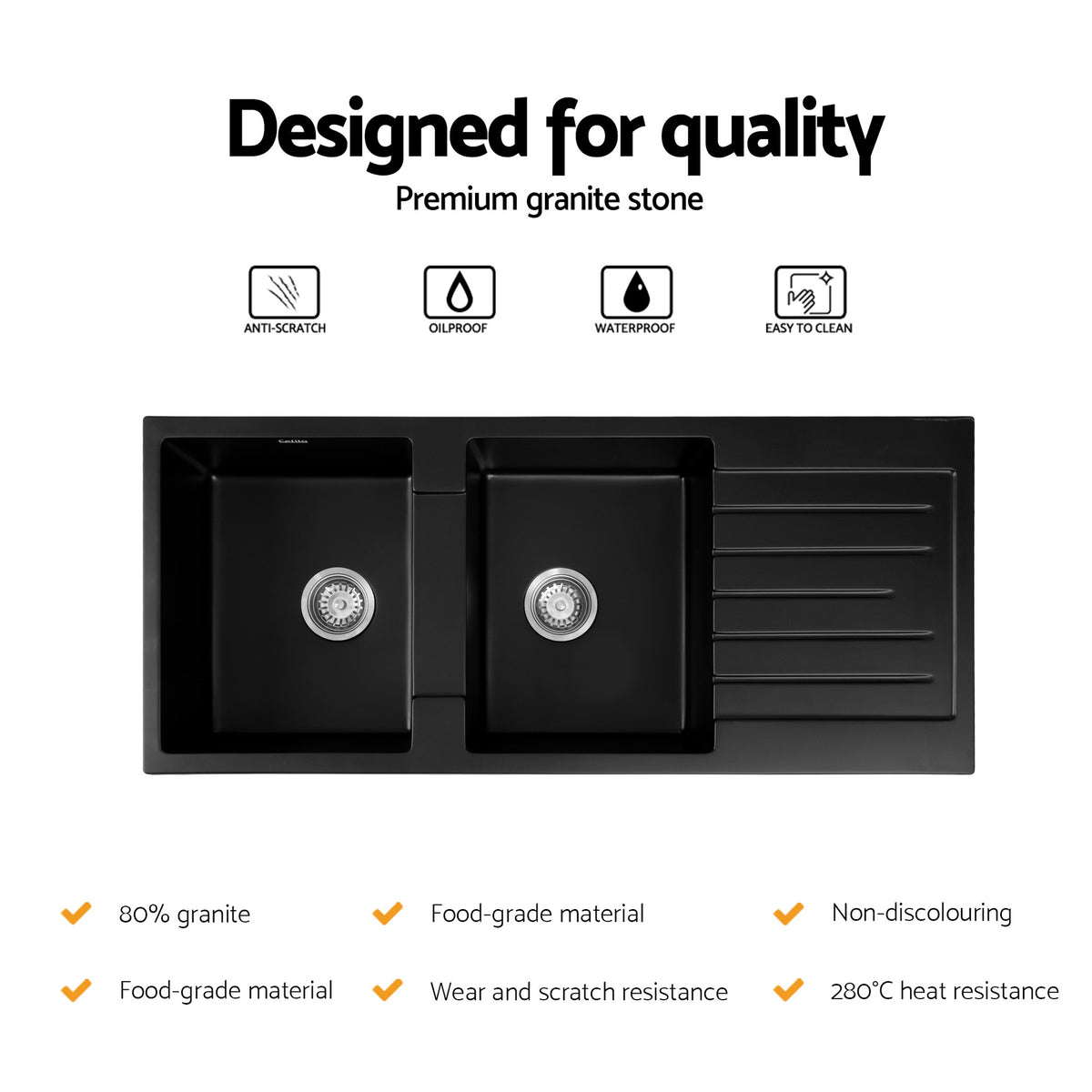 Granite Kitchen Sink | 116x50cm | Double Bowl | Black