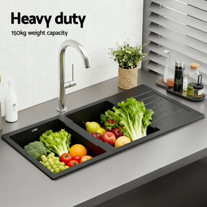Granite Kitchen Sink | 116x50cm | Double Bowl | Black