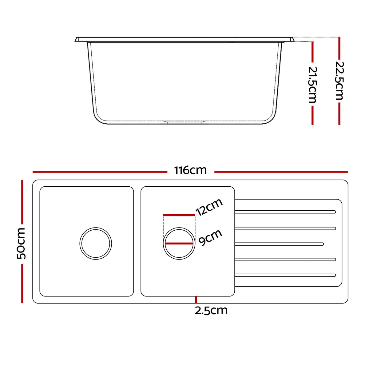 Granite Stone Sink | 116x50cm | Double Bowl | White