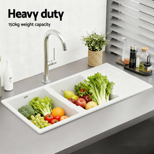 Granite Stone Sink | 116x50cm | Double Bowl | White