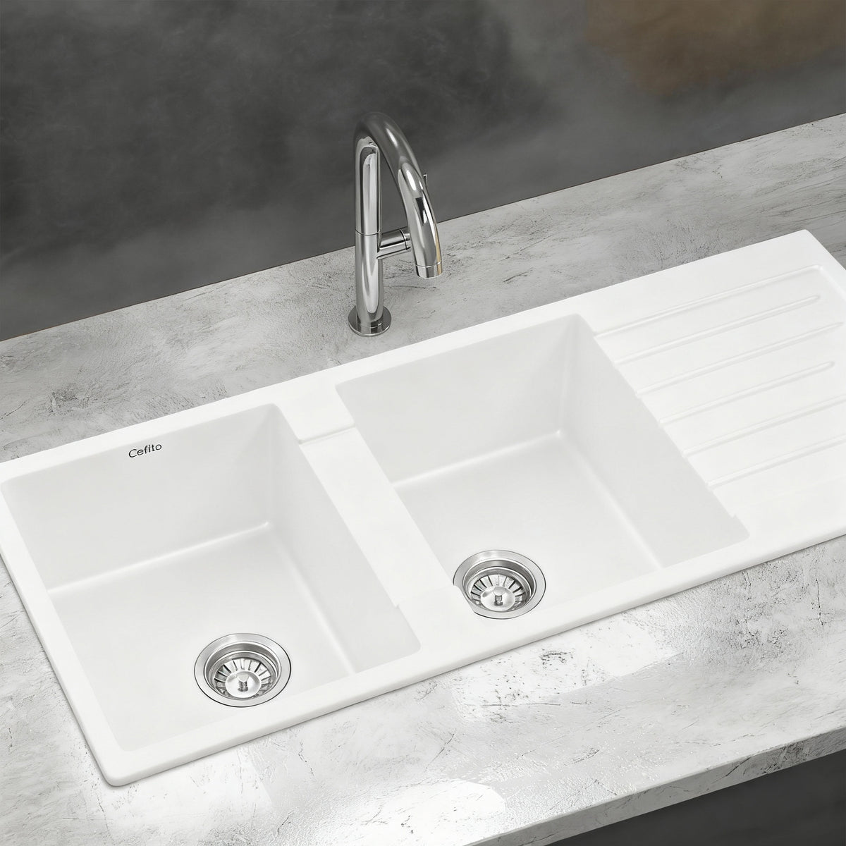 Granite Stone Sink | 116x50cm | Double Bowl | White