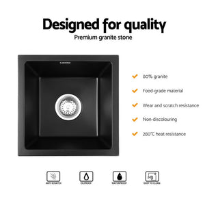 Granite Kitchen Sink | 38x38cm | Single Bowl | Black