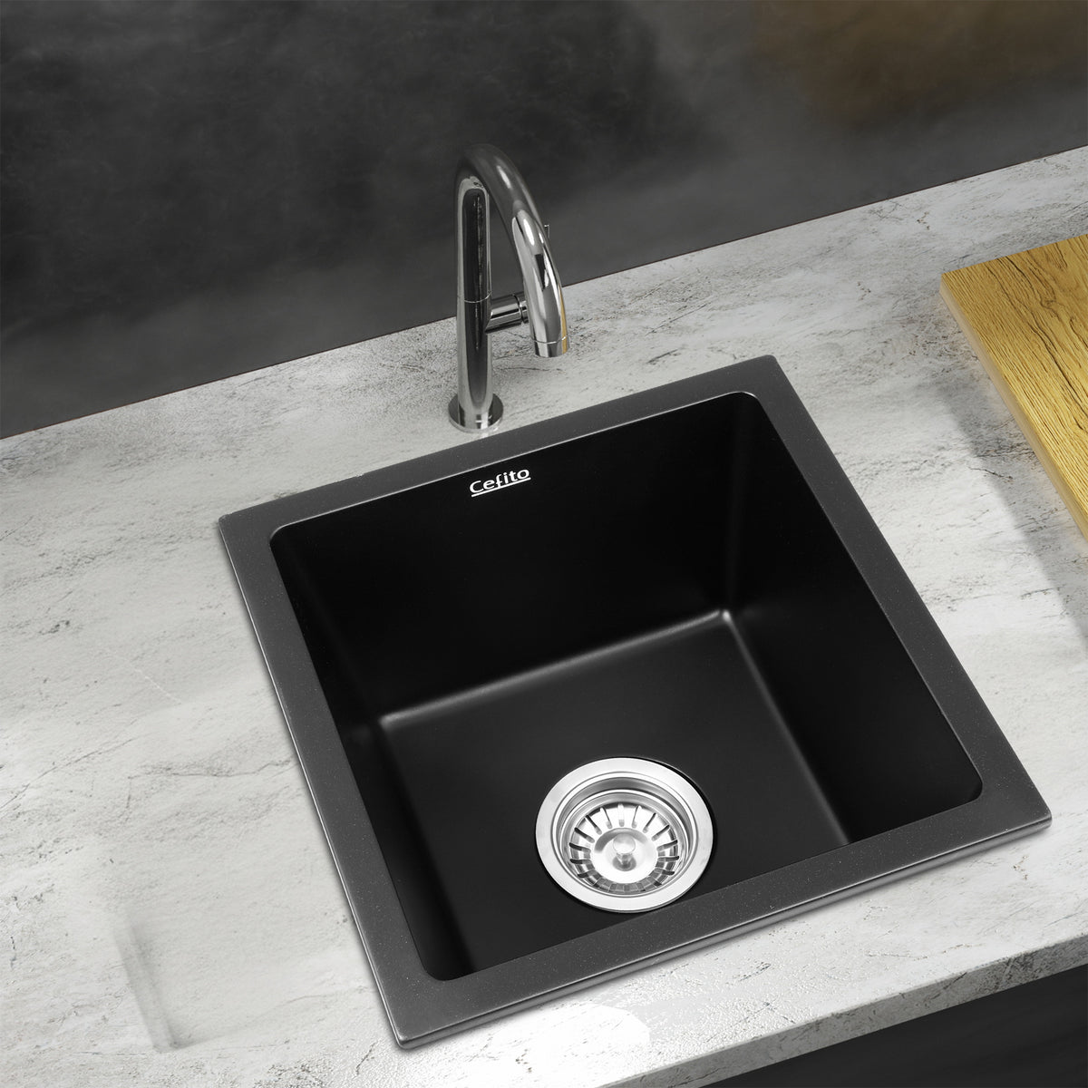Granite Kitchen Sink | 38x38cm | Single Bowl | Black