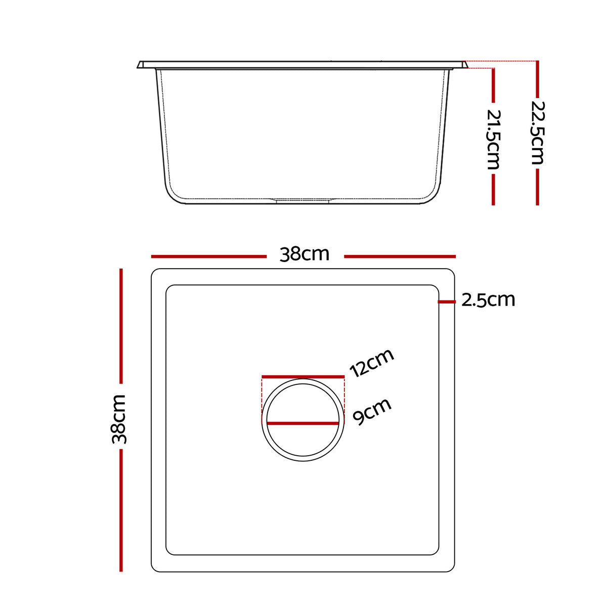 Granite Stone Sink | 38x38cm | Single Bowl | White