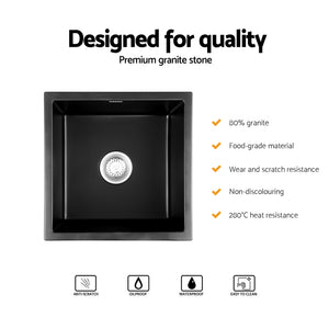 Granite Kitchen Sink | 45x45cm | Single Bowl | Black