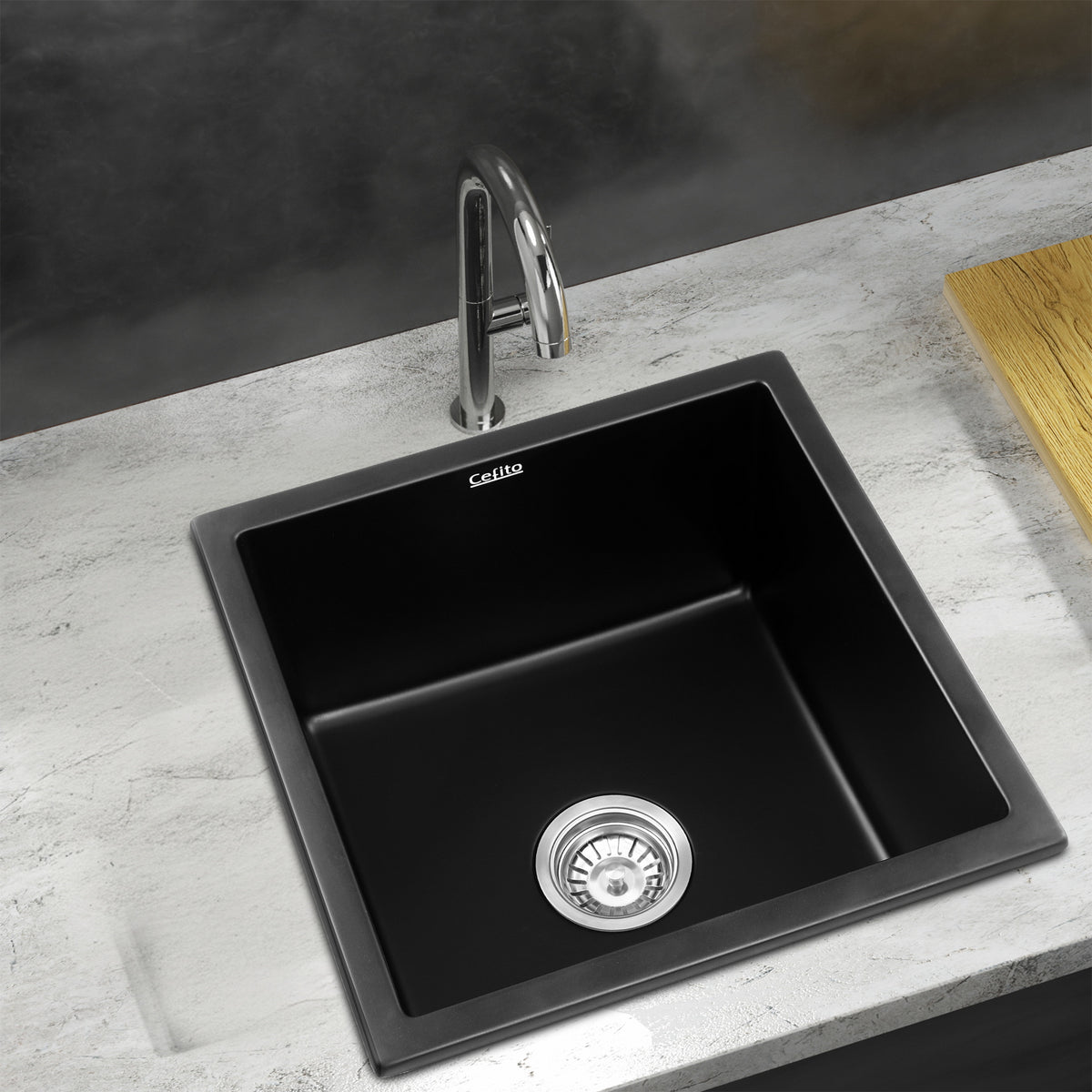 Granite Kitchen Sink | 45x45cm | Single Bowl | Black