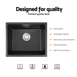 Granite Kitchen Sink | 55x45cm | Single Bowl | Black