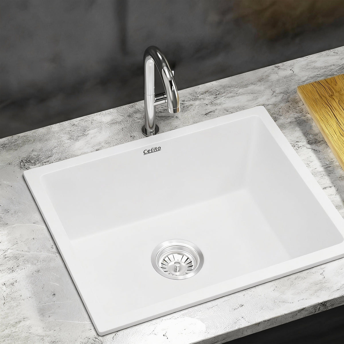 Granite Stone Sink | 55x45cm | Single Bowl | White