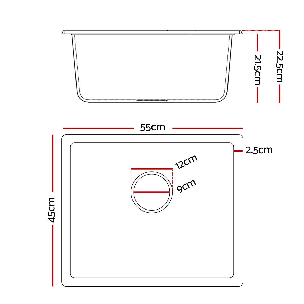 Granite Stone Sink | 55x45cm | Single Bowl | White