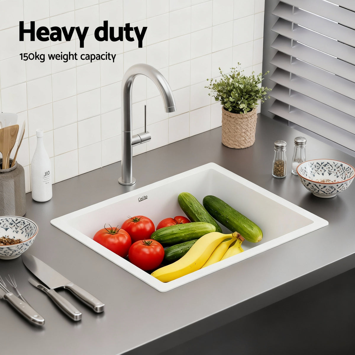 Granite Stone Sink | 55x45cm | Single Bowl | White
