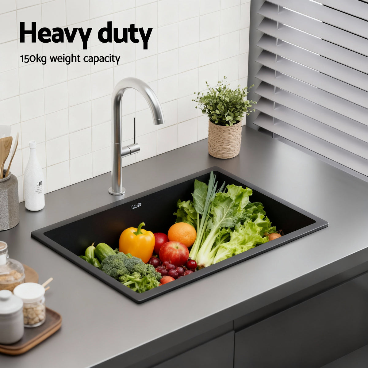 Granite Kitchen Sink | 70x45cm | Single Bowl | Black