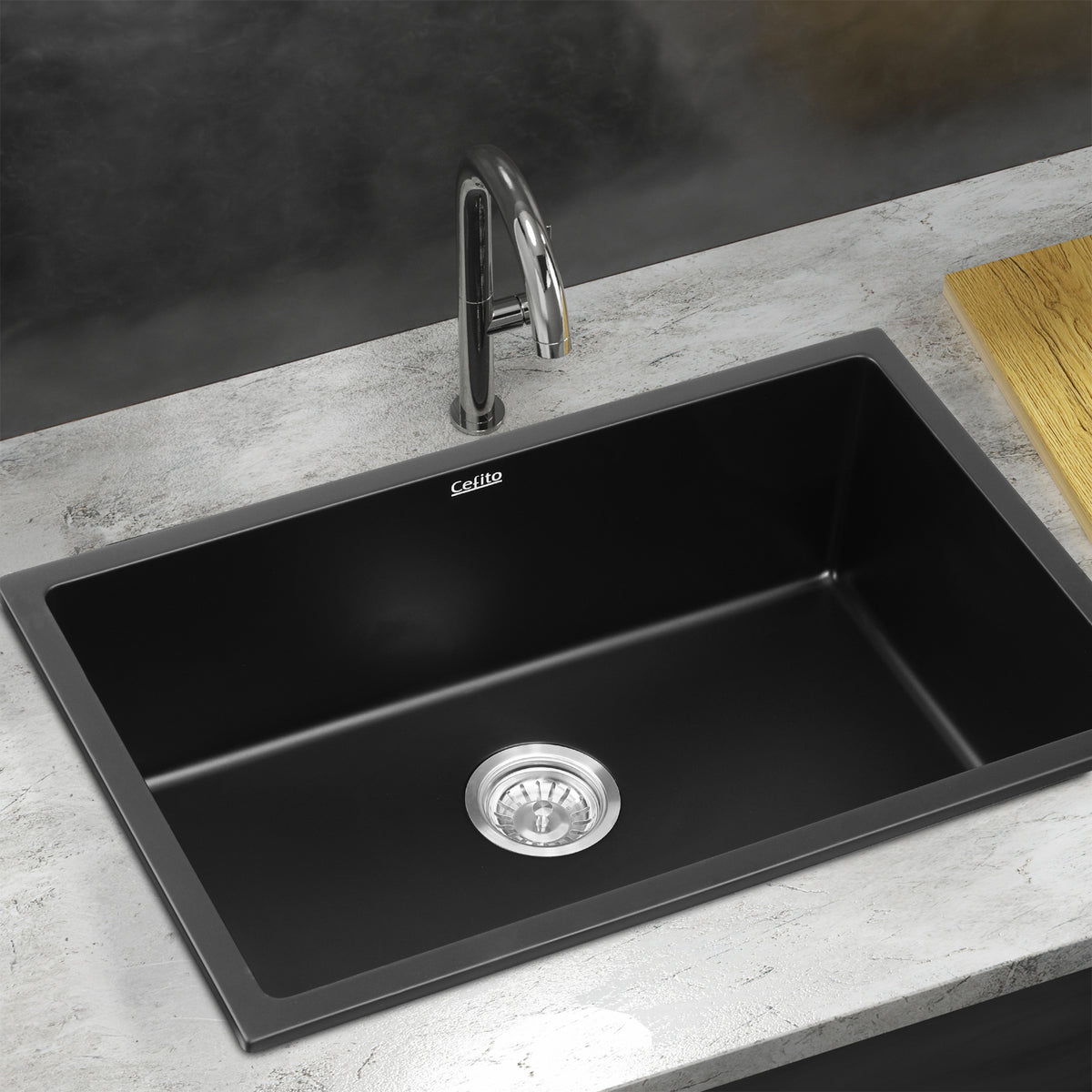 Granite Kitchen Sink | 70x45cm | Single Bowl | Black