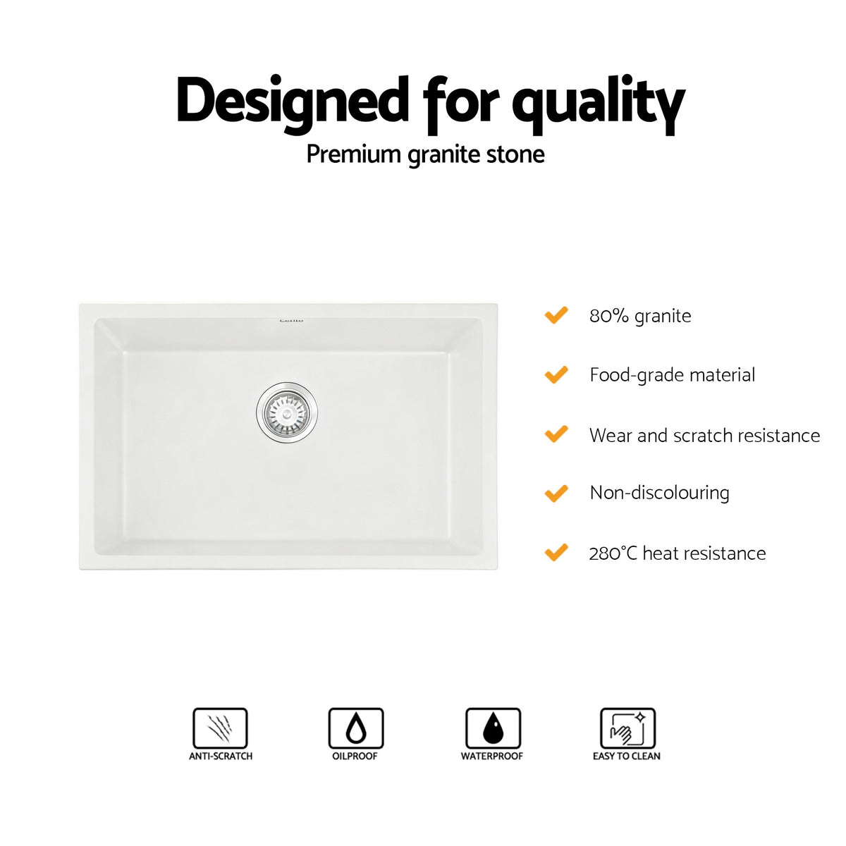 Granite Stone Sink | 70x45cm | Single Bowl | White
