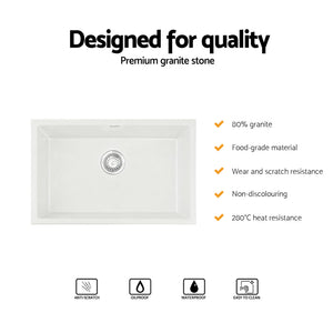 Granite Stone Sink | 70x45cm | Single Bowl | White