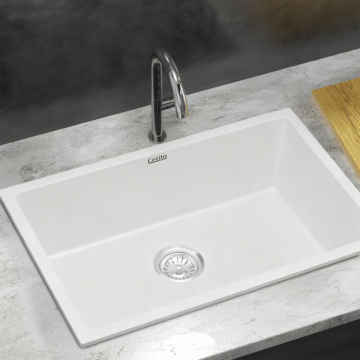 Granite Stone Sink | 70x45cm | Single Bowl | White