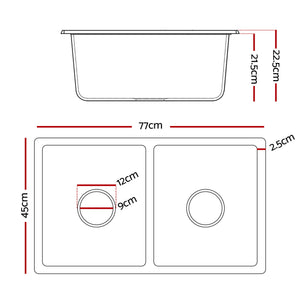 Granite Kitchen Sink | 77x45cm | Double Bowl | Black