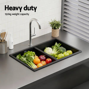 Granite Kitchen Sink | 77x45cm | Double Bowl | Black
