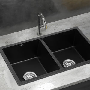 Granite Kitchen Sink | 77x45cm | Double Bowl | Black