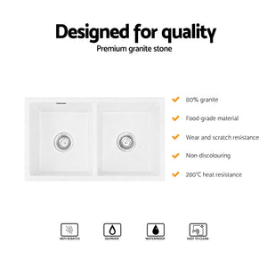 Granite Stone Sink | 77x45cm | Double Bowl | White