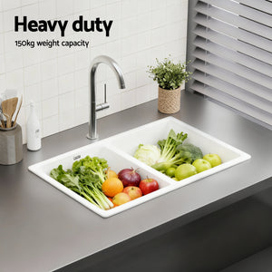 Granite Stone Sink | 77x45cm | Double Bowl | White